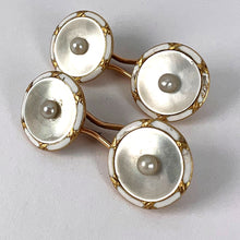 Load image into Gallery viewer, French 18K Yellow Gold Pearl, Mother of Pearl and Enamel Cufflinks