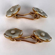 Load image into Gallery viewer, French 18K Yellow Gold Pearl, Mother of Pearl and Enamel Cufflinks