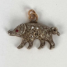 Load image into Gallery viewer, Antique 18K Rose Gold Silver Ruby Diamond Pig Charm Pendant