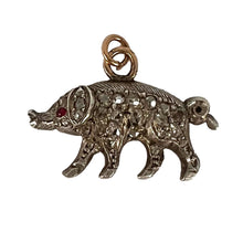 Load image into Gallery viewer, Antique 18K Rose Gold Silver Ruby Diamond Pig Charm Pendant