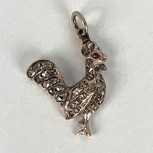 Load image into Gallery viewer, Antique 18K Rose Gold Silver Ruby Diamond Rooster Charm Pendant