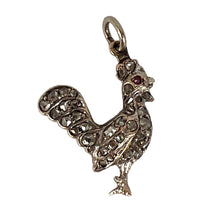 Load image into Gallery viewer, Antique 18K Rose Gold Silver Ruby Diamond Rooster Charm Pendant