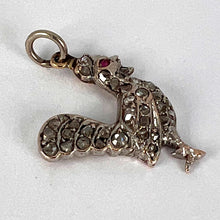 Load image into Gallery viewer, Antique 18K Rose Gold Silver Ruby Diamond Rooster Charm Pendant