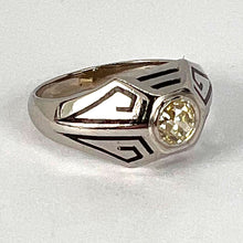 Load image into Gallery viewer, Art Deco Tinted Yellow Diamond 14K White Gold Enamel Ring