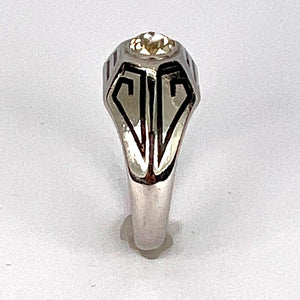 Art Deco Tinted Yellow Diamond 14K White Gold Enamel Ring