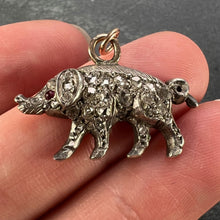 Load image into Gallery viewer, Antique 18K Rose Gold Silver Ruby Diamond Pig Charm Pendant