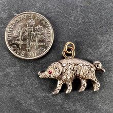 Load image into Gallery viewer, Antique 18K Rose Gold Silver Ruby Diamond Pig Charm Pendant