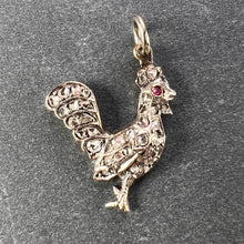 Load image into Gallery viewer, Antique 18K Rose Gold Silver Ruby Diamond Rooster Charm Pendant