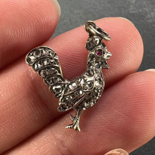 Load image into Gallery viewer, Antique 18K Rose Gold Silver Ruby Diamond Rooster Charm Pendant