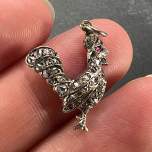 Load image into Gallery viewer, Antique 18K Rose Gold Silver Ruby Diamond Rooster Charm Pendant