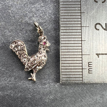 Load image into Gallery viewer, Antique 18K Rose Gold Silver Ruby Diamond Rooster Charm Pendant