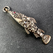 Load image into Gallery viewer, Antique 18K Rose Gold Silver Ruby Diamond Fish Charm Pendant