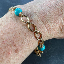 Load image into Gallery viewer, 18 Karat Yellow Gold Turquoise Link Bracelet