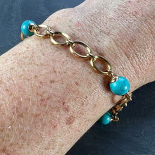 Load image into Gallery viewer, 18 Karat Yellow Gold Turquoise Link Bracelet