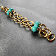 Load image into Gallery viewer, 18 Karat Yellow Gold Turquoise Link Bracelet