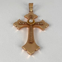 Load image into Gallery viewer, French 18K Rose Yellow Gold Pearl Cross Pendant