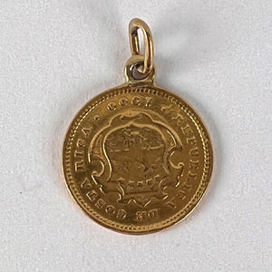 Costa Rica Dos Colones Coin 22K Yellow Gold Charm Pendant