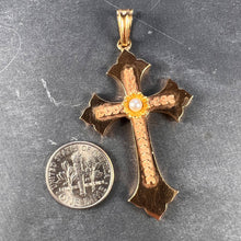 Load image into Gallery viewer, French 18K Rose Yellow Gold Pearl Cross Pendant