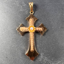 Load image into Gallery viewer, French 18K Rose Yellow Gold Pearl Cross Pendant