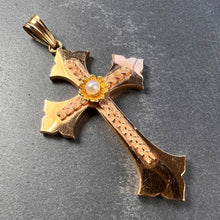 Load image into Gallery viewer, French 18K Rose Yellow Gold Pearl Cross Pendant