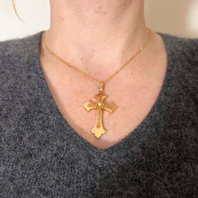 Load image into Gallery viewer, French 18K Rose Yellow Gold Pearl Cross Pendant