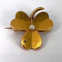 Load image into Gallery viewer, French Clover 18K Yellow Gold Pearl Diamond Pendant Brooch