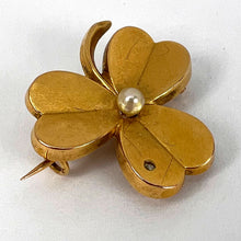 Load image into Gallery viewer, French Clover 18K Yellow Gold Pearl Diamond Pendant Brooch