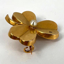 Load image into Gallery viewer, French Clover 18K Yellow Gold Pearl Diamond Pendant Brooch