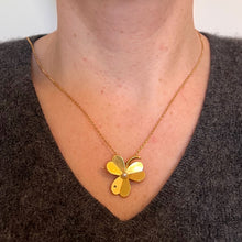 Load image into Gallery viewer, French Clover 18K Yellow Gold Pearl Diamond Pendant Brooch