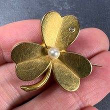 Load image into Gallery viewer, French Clover 18K Yellow Gold Pearl Diamond Pendant Brooch