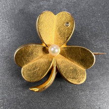 Load image into Gallery viewer, French Clover 18K Yellow Gold Pearl Diamond Pendant Brooch