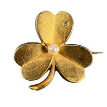 Load image into Gallery viewer, French Clover 18K Yellow Gold Pearl Diamond Pendant Brooch