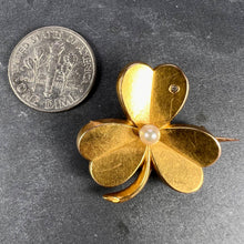 Load image into Gallery viewer, French Clover 18K Yellow Gold Pearl Diamond Pendant Brooch