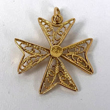 Load image into Gallery viewer, 18K Yellow Gold Maltese Cross Filigree Charm Pendant
