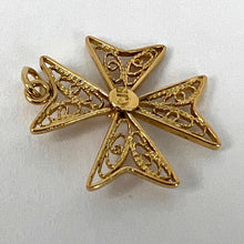 Load image into Gallery viewer, 18K Yellow Gold Maltese Cross Filigree Charm Pendant