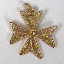 Load image into Gallery viewer, 18K Yellow Gold Maltese Cross Filigree Charm Pendant