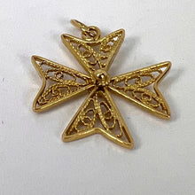 Load image into Gallery viewer, 18K Yellow Gold Maltese Cross Filigree Charm Pendant