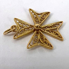 Load image into Gallery viewer, 18K Yellow Gold Maltese Cross Filigree Charm Pendant