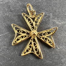 Load image into Gallery viewer, 18K Yellow Gold Maltese Cross Filigree Charm Pendant