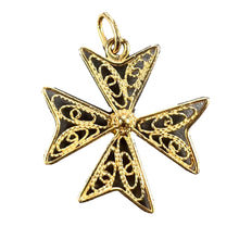Load image into Gallery viewer, 18K Yellow Gold Maltese Cross Filigree Charm Pendant