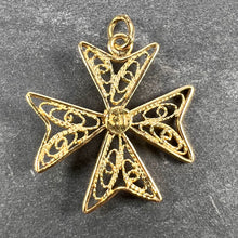 Load image into Gallery viewer, 18K Yellow Gold Maltese Cross Filigree Charm Pendant