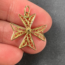 Load image into Gallery viewer, 18K Yellow Gold Maltese Cross Filigree Charm Pendant