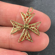 Load image into Gallery viewer, 18K Yellow Gold Maltese Cross Filigree Charm Pendant