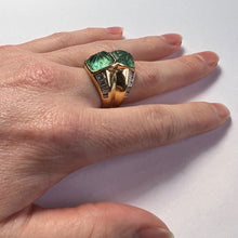 Load image into Gallery viewer, Carved Emerald Diamond 18K Yellow Gold Ring
