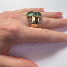 Load image into Gallery viewer, Carved Emerald Diamond 18K Yellow Gold Ring