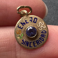 Load image into Gallery viewer, Mini January Sincerity 18K Yellow Gold Enamel Amethyst Aquarius Zodiac Birthstone Charm Pendant