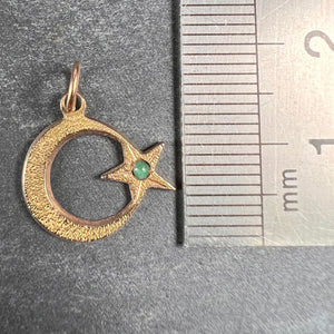 Moon and Star 18K Yellow Gold Turquoise Charm Pendant