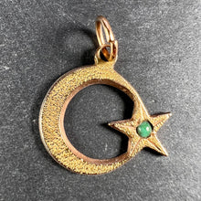 Load image into Gallery viewer, Moon and Star 18K Yellow Gold Turquoise Charm Pendant