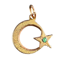 Load image into Gallery viewer, Moon and Star 18K Yellow Gold Turquoise Charm Pendant