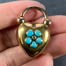 Load image into Gallery viewer, Antique Victorian Padlock Heart Turquoise Yellow Gold Mourning Locket Pendant